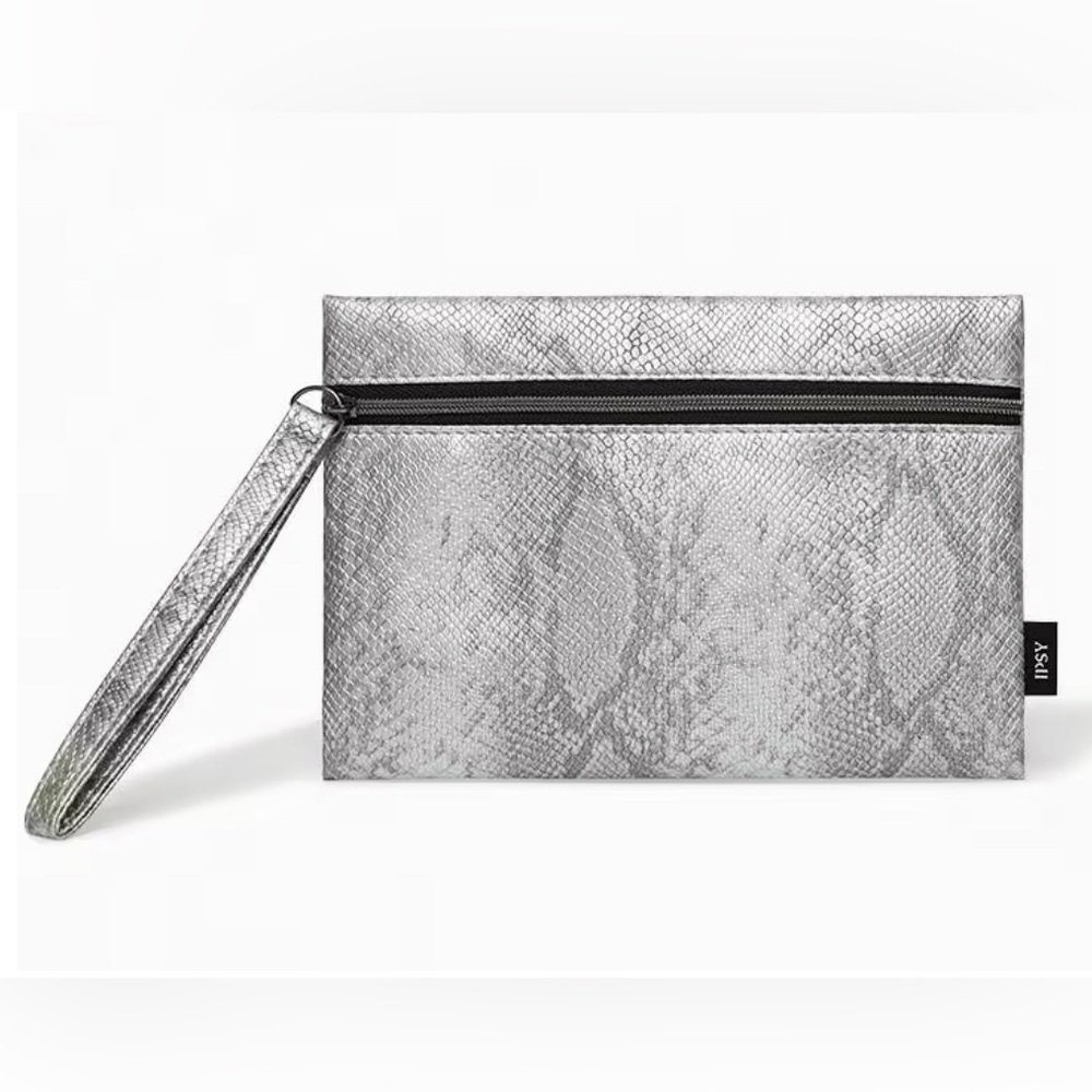 Metallic Snake Print Cosmetic Bag